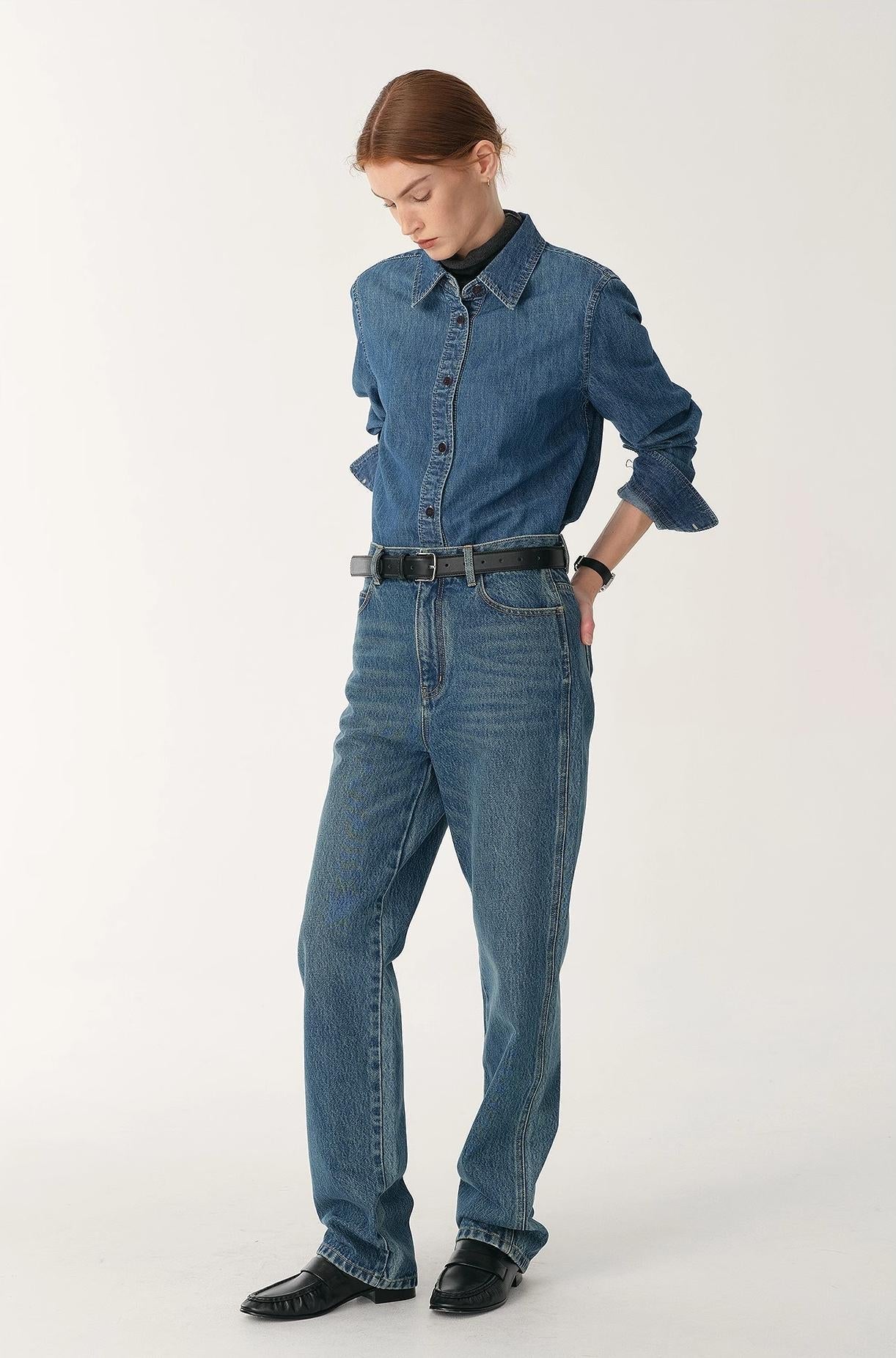 Italian imported BERTO denim classic old money style lapel shirt for women