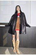 Notting Hill Diary Limited Edition Waxed Goat Leather/Retro Casual Lapel Mid-Length Leather Jacket-0