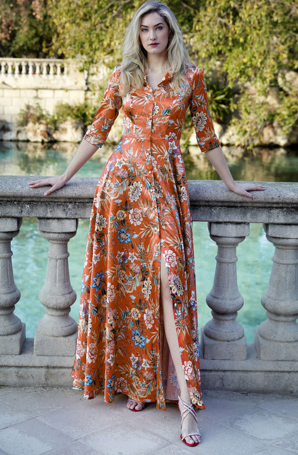 Floral Print French-Sleeve Maxi Dress – view 4 | Salize