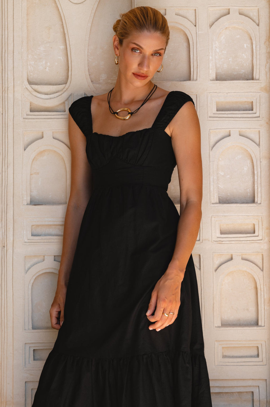 Augusta Midi Linen Dress in black | Salize