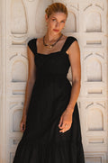 Augusta Midi Linen Dress in black | Salize