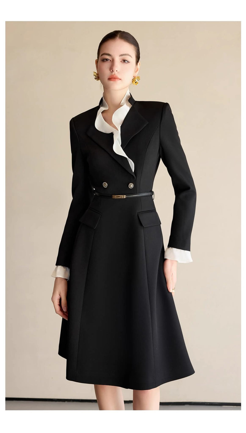The Contrast-Ruffle Black Dress-1