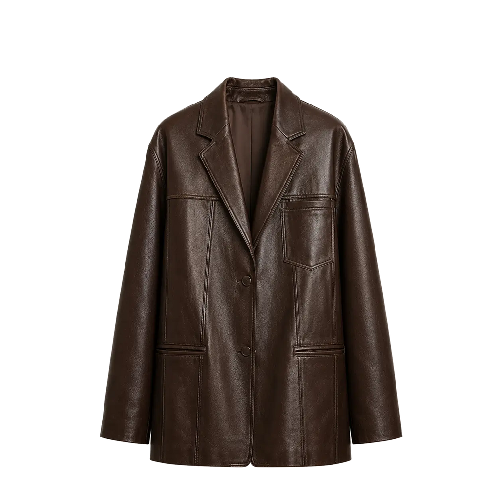 Firelady Fur Women‘s Genuine Lambskin Leather Jacket - Imported Vegetable-Tanned Suede, “Oversized Leather Blazer”