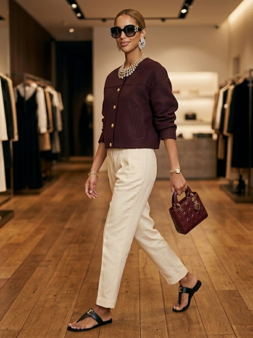 Burgundy Cropped Blazer with Gold Buttons – view 2 | Salize
