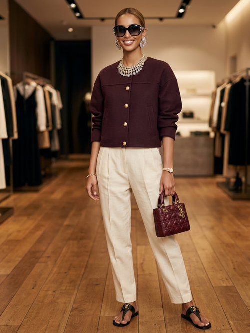 Burgundy Cropped Blazer with Gold Buttons | Salize