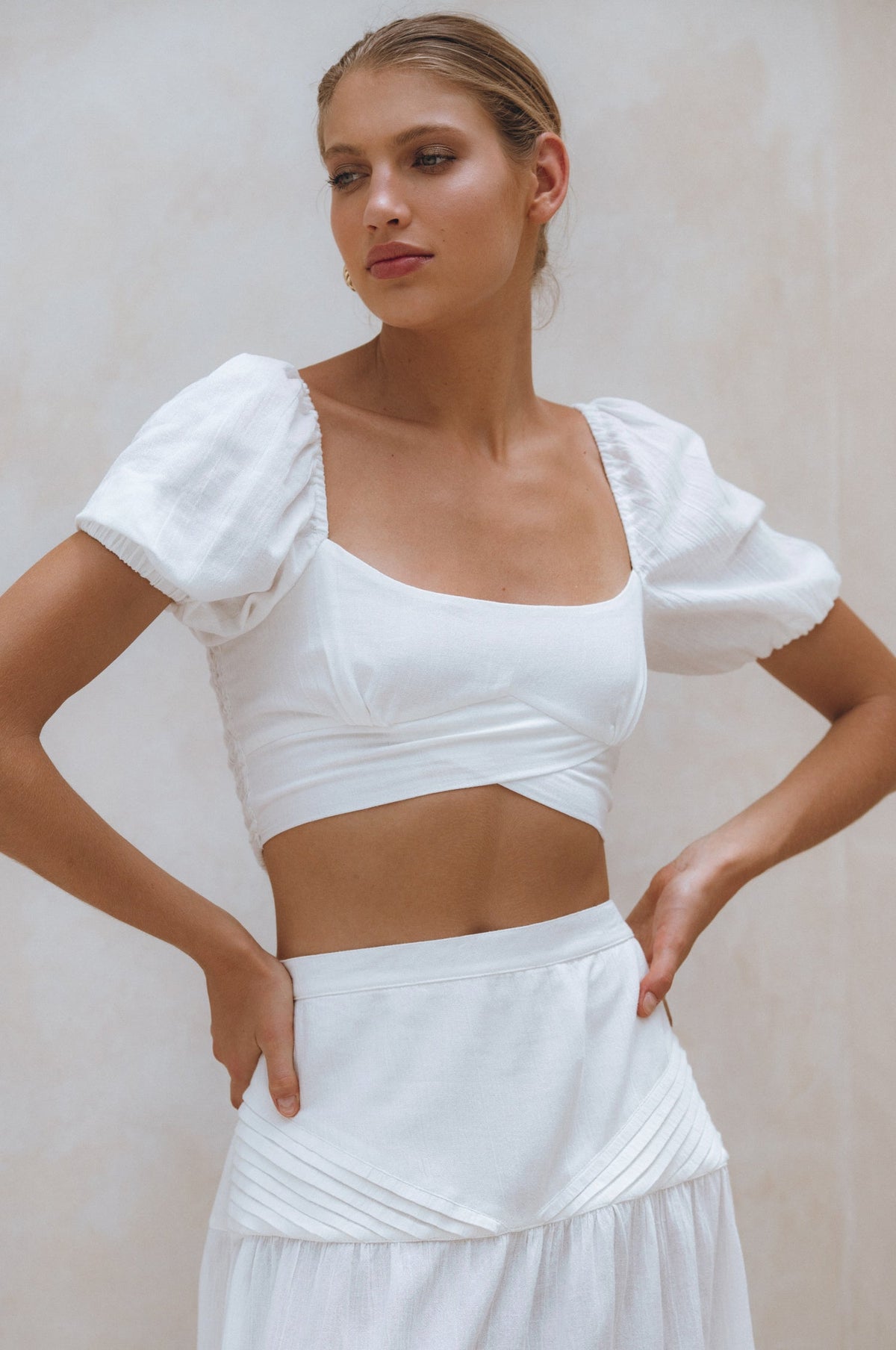 Kiana Linen Crop Top in white | Salize