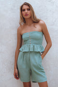 Laura Smocked Linen Top in sage | Salize