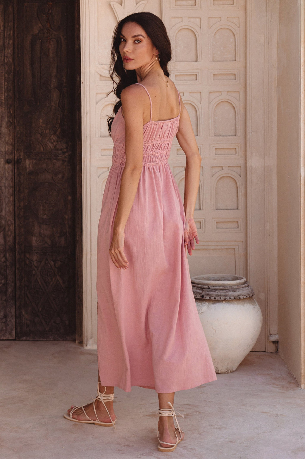 Eleanore Linen Midi Dress in rose – view 3 | Salize