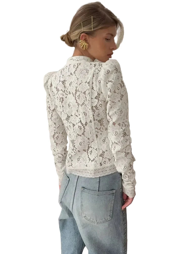 Women's Lace Shrug Blouse-2