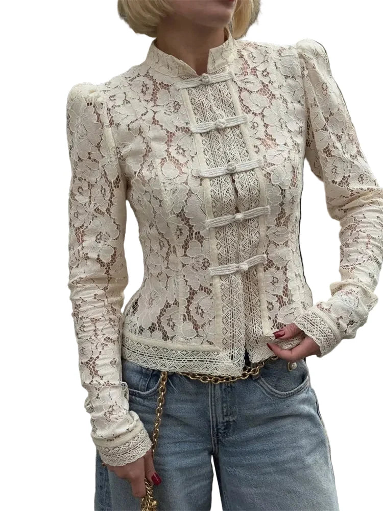 Women's Lace Shrug Blouse-0