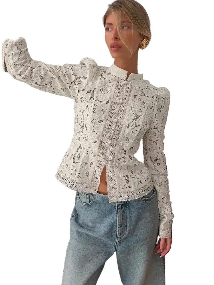 Women's Lace Shrug Blouse-1