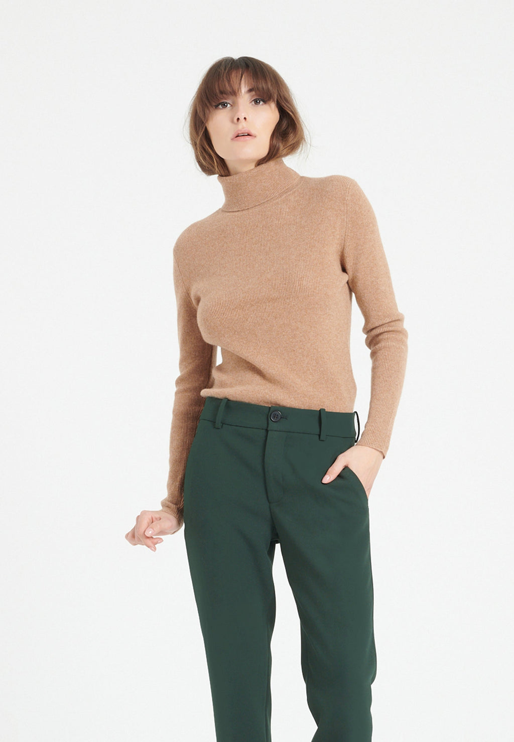 Pull col roulé femme en cachemire camel - LILLY 17-0