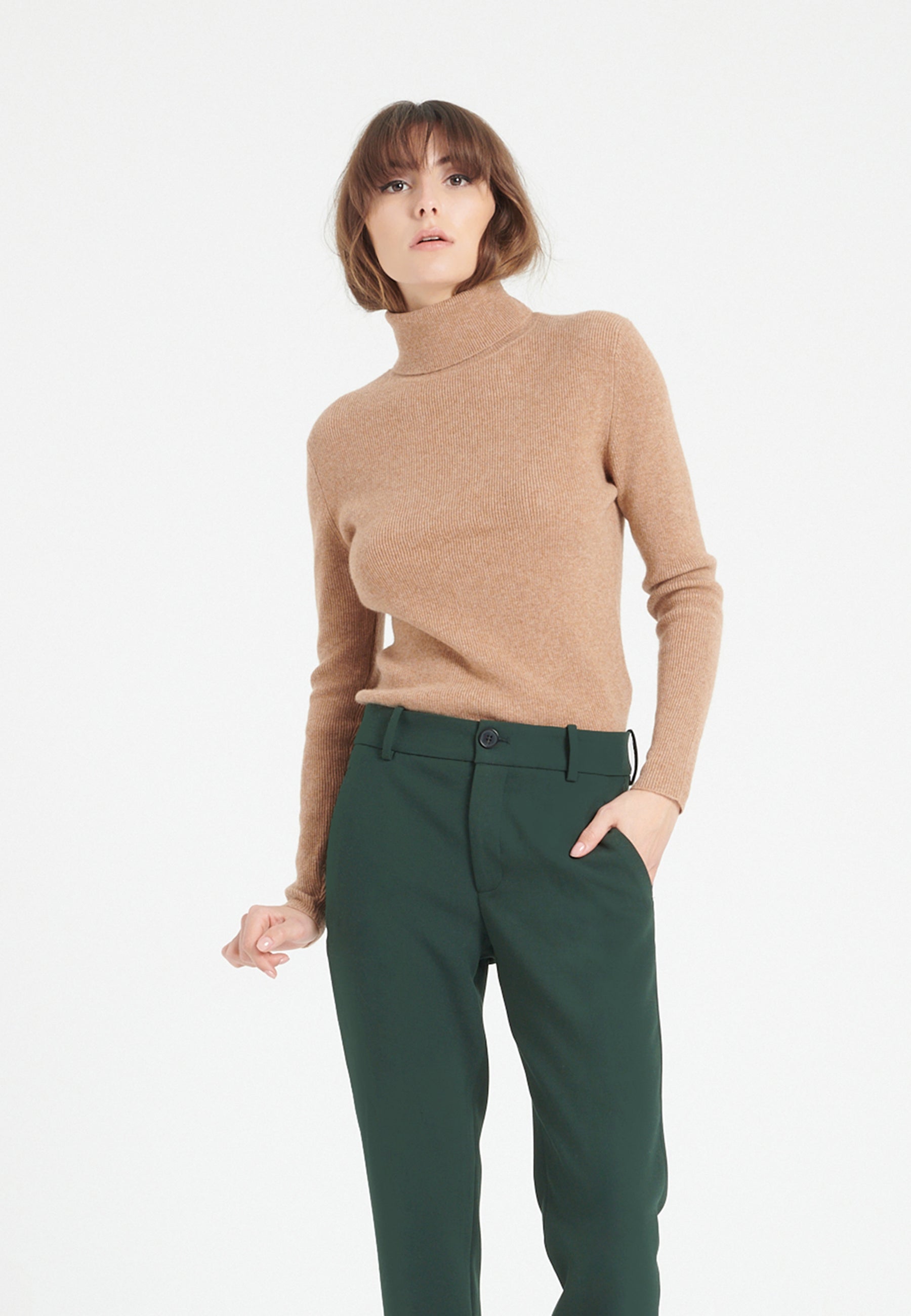 Pull col roulé femme en cachemire camel - LILLY 17-0