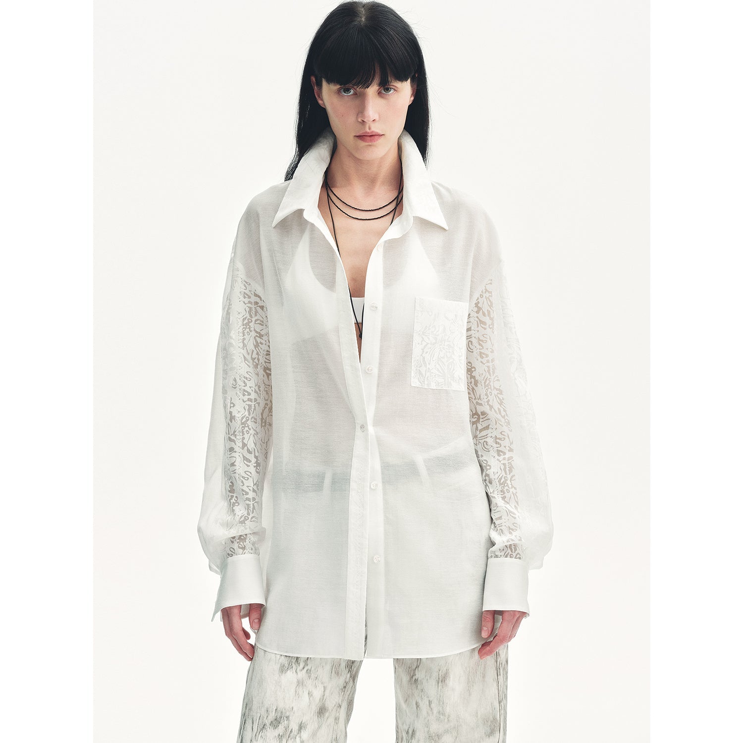 "Ideal Spring Day" Jacquard Hollow Drop Shoulder Shirt Summer