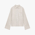 Camisa corta de lino con mangas acampanadas y rayas plateadas