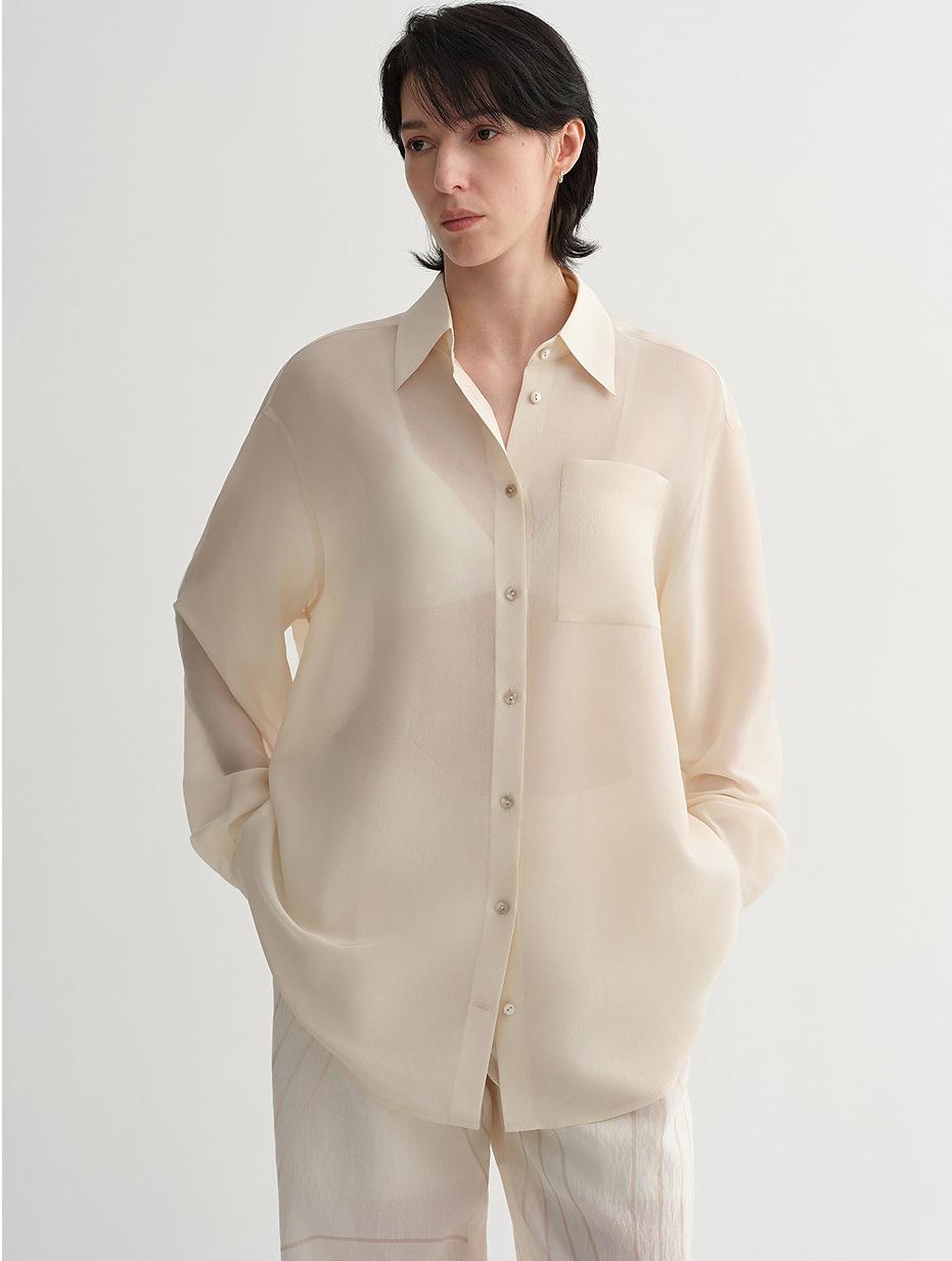 Classic silhouette mulberry silk acetate transparent smooth and loose multi-color spring and summer shirt for women