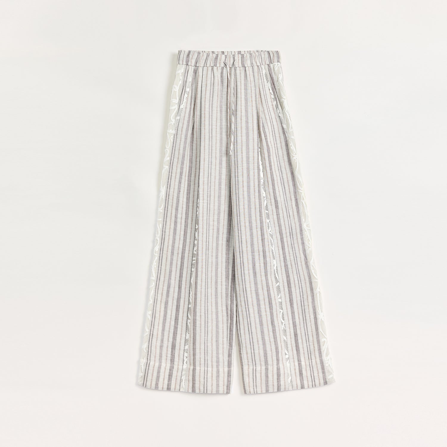 "Fashion Tension" Linen Vertical Stripe Drape Wide Leg Casual Pants-5