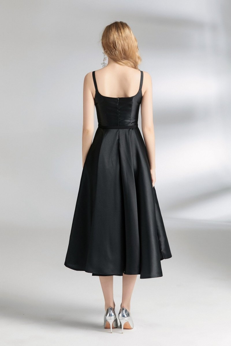 Belted Satin Spaghetti Strap Flare Midi Dress – view 4 | Salize