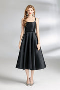 Belted Satin Spaghetti Strap Flare Midi Dress | Salize