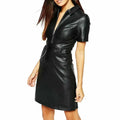 Minivestido de fiesta de cuero genuino negro para mujer