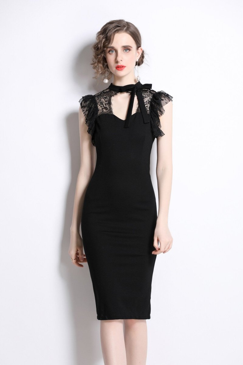 High-Neck Black Lace Bodycon Dress – view 3 | Salize