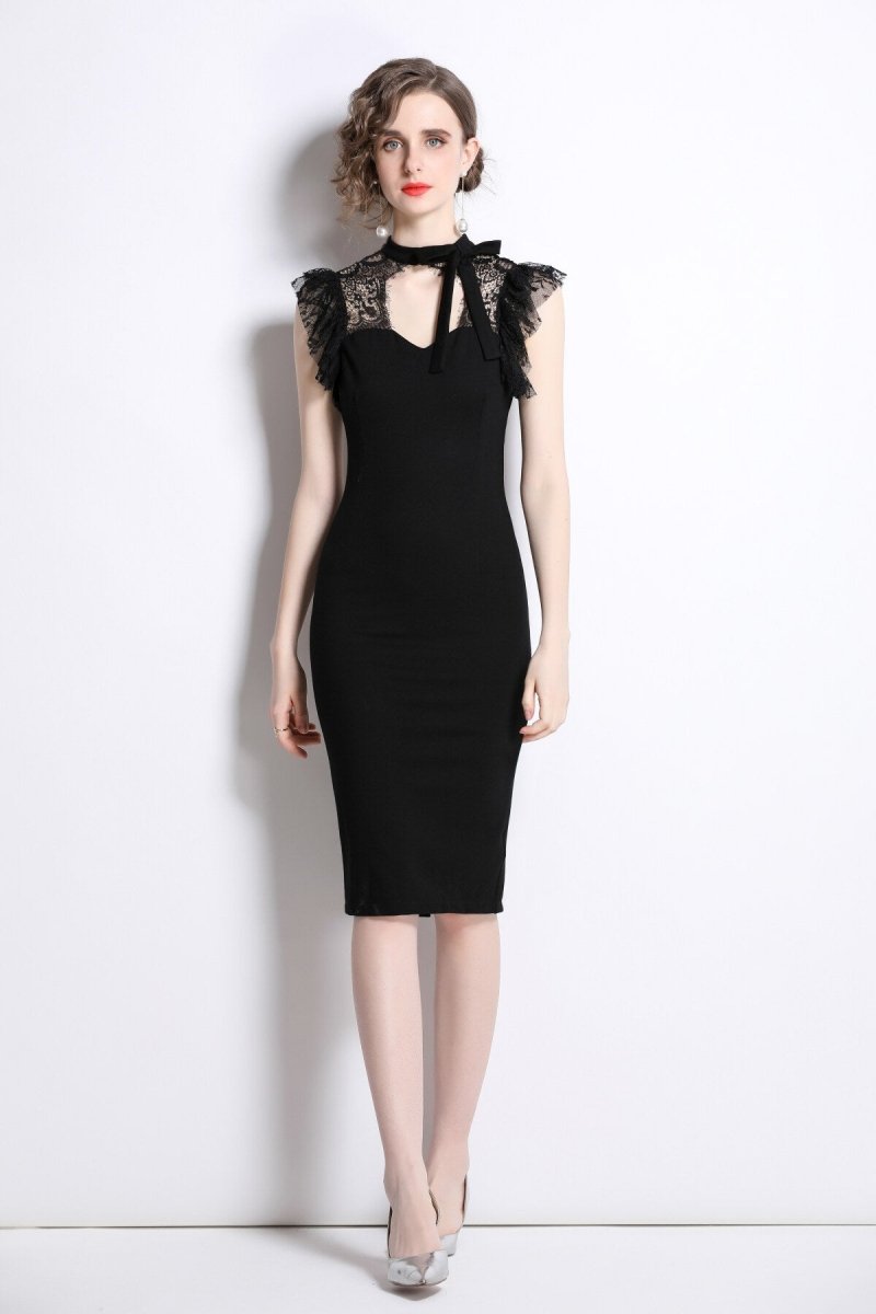 High-Neck Black Lace Bodycon Dress – view 2 | Salize