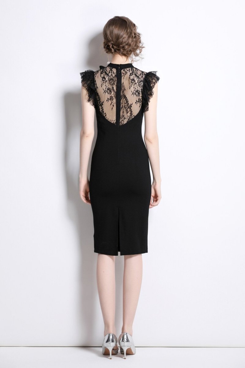 High-Neck Black Lace Bodycon Dress – view 4 | Salize
