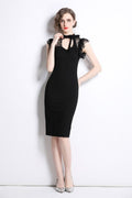 High-Neck Black Lace Bodycon Dress | Salize
