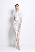 Vestido de encaje Blanca Slim Fit con cuello redondo y botones