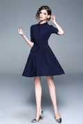 Classic Navy Blue Belted Shirt Dress