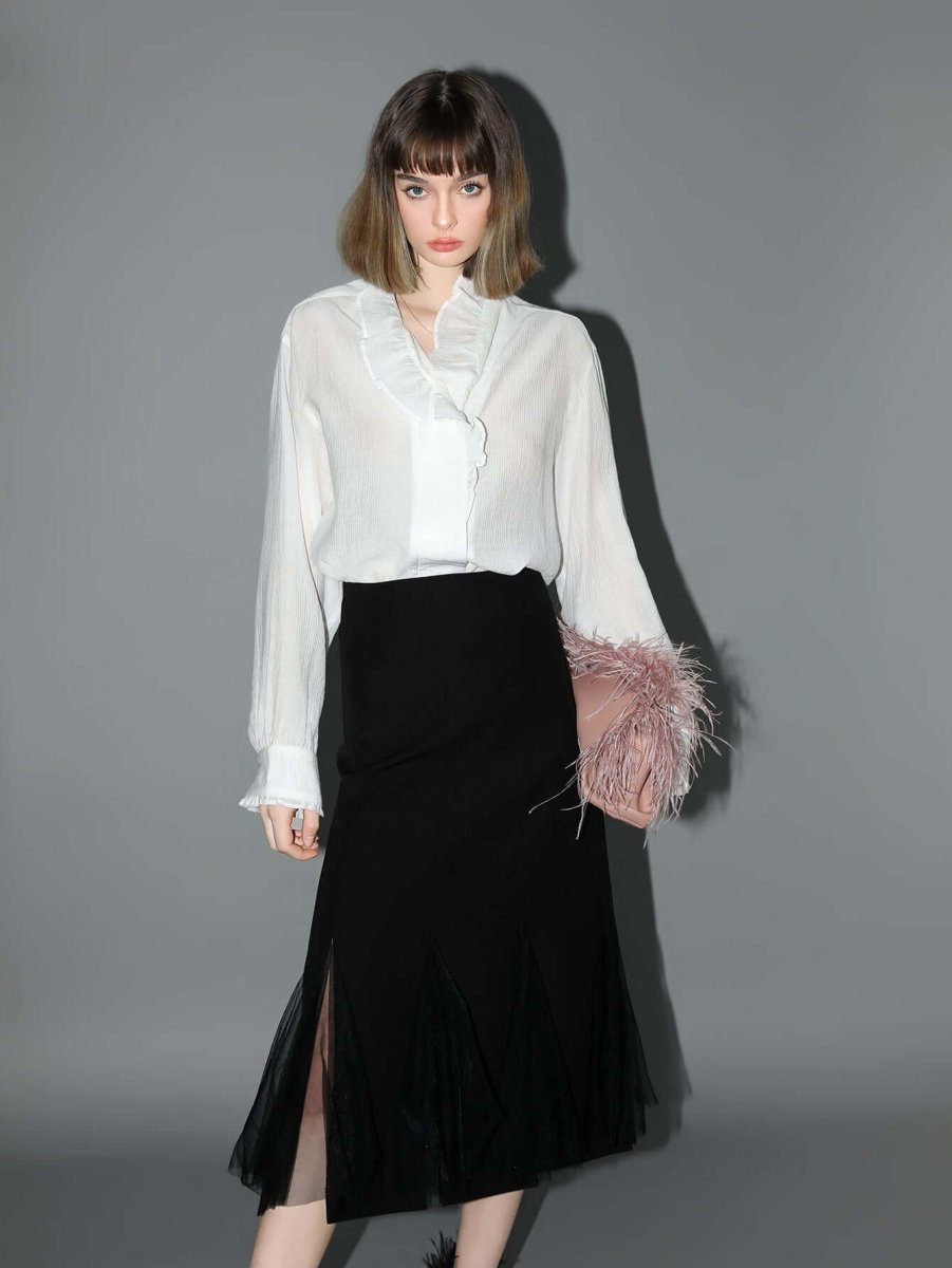 Elegant Scarf Collar Satin Blouse-4