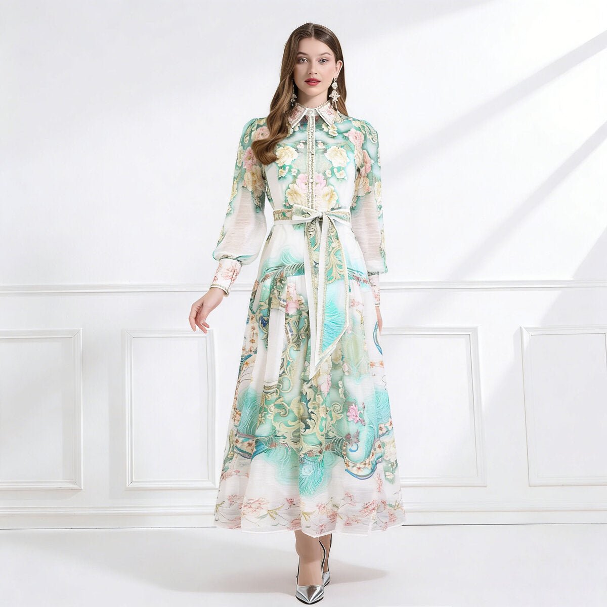 Enchanted Garden Printed Chiffon Maxi Dress-1