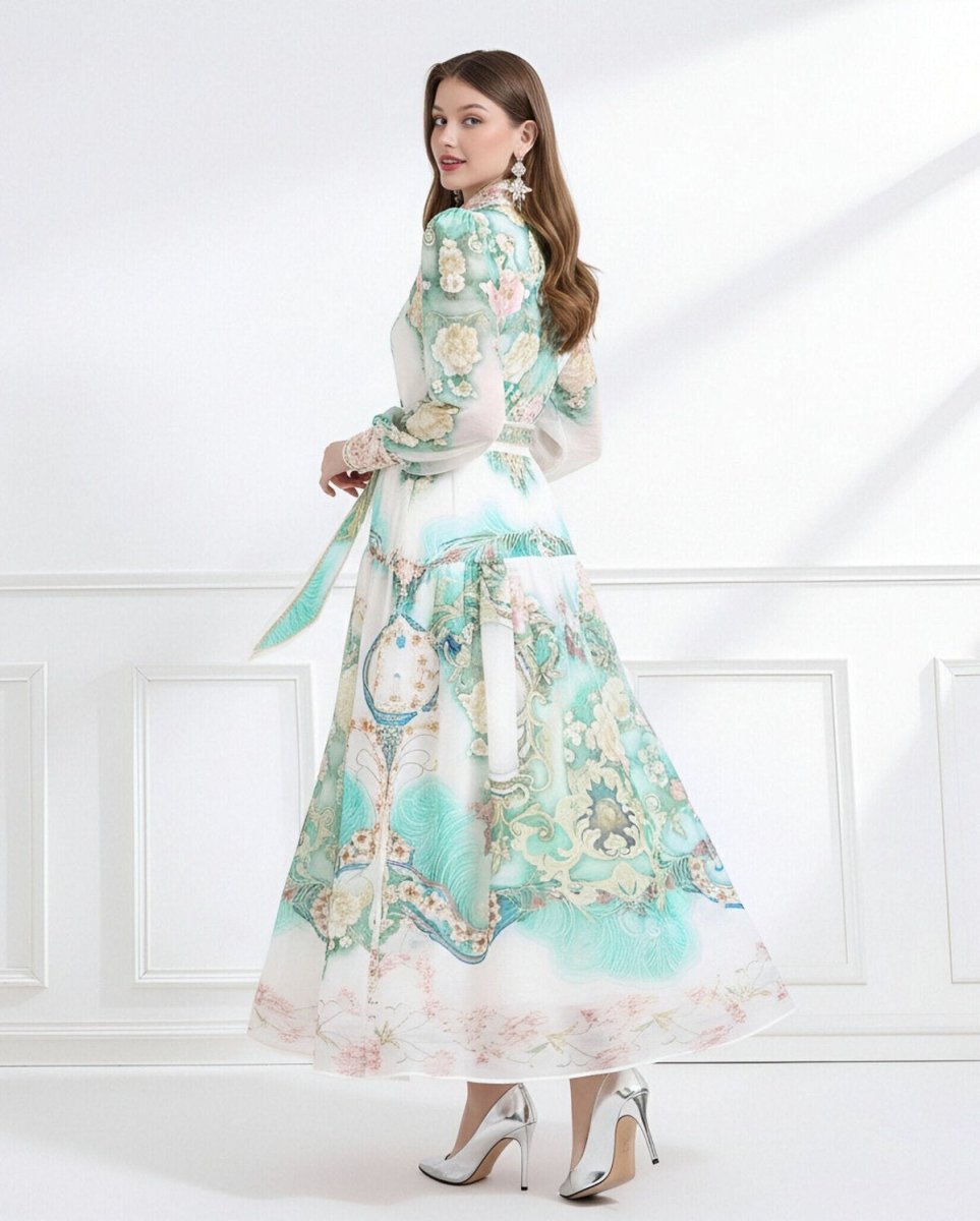 Enchanted Garden Printed Chiffon Maxi Dress-3