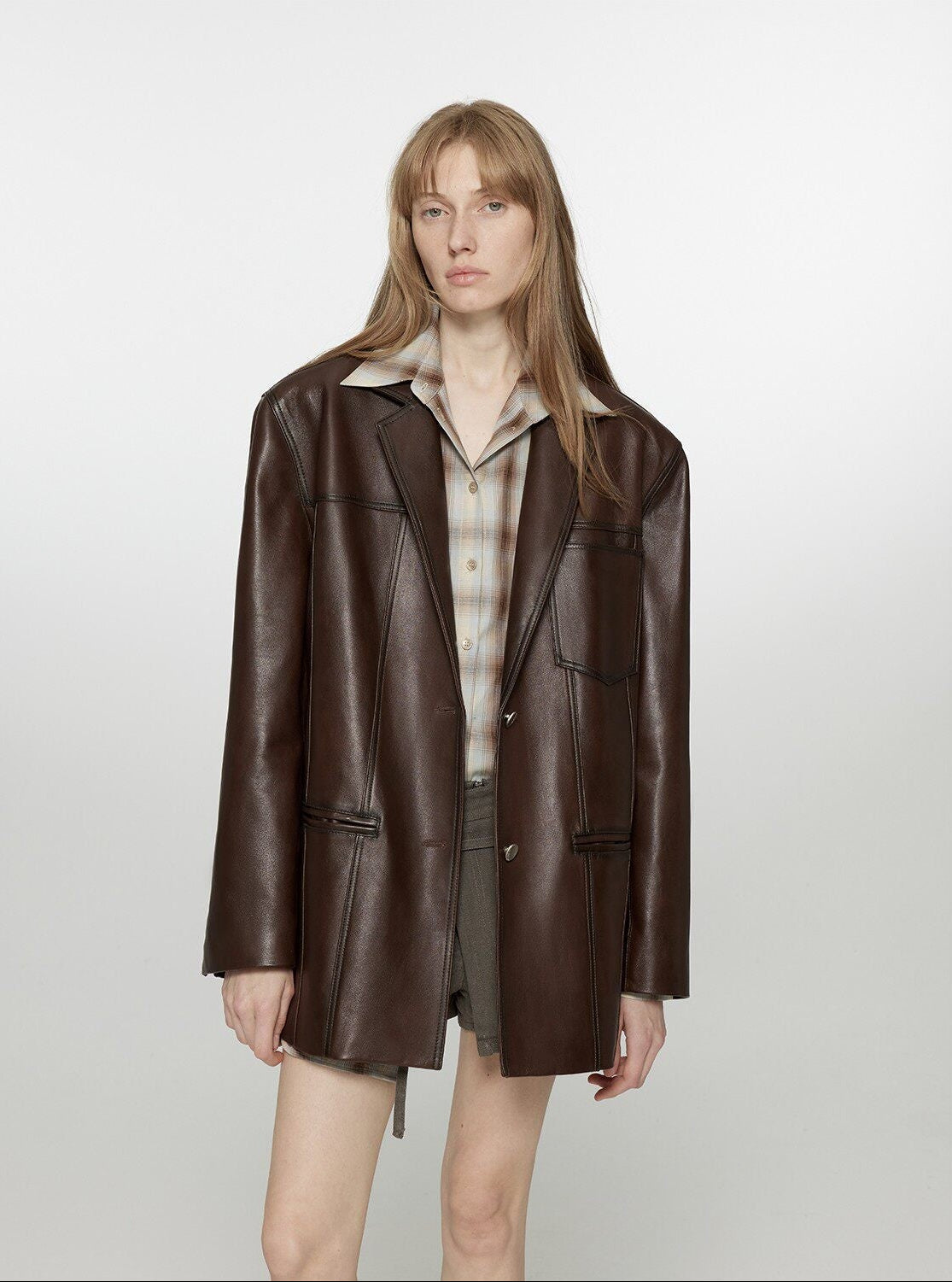 Firelady Fur Women‘s Genuine Lambskin Leather Jacket - Imported Vegetable-Tanned Suede, “Oversized Leather Blazer”