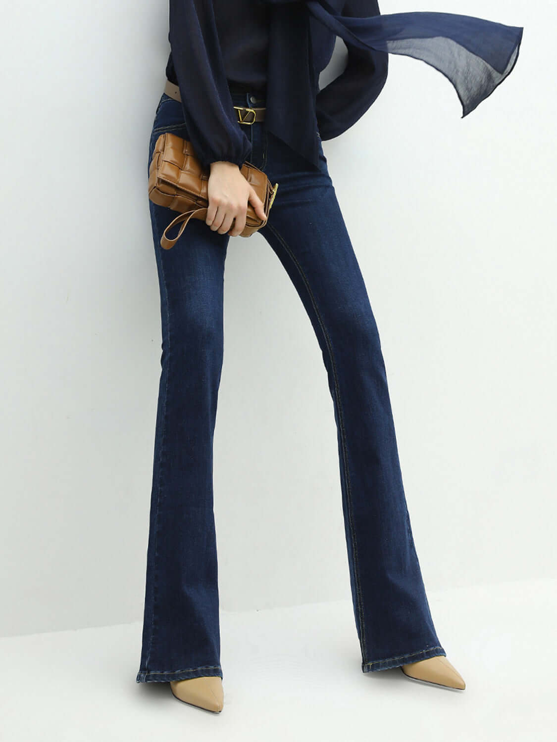 High Rise Cowgirl Navy Flared Jeans-0