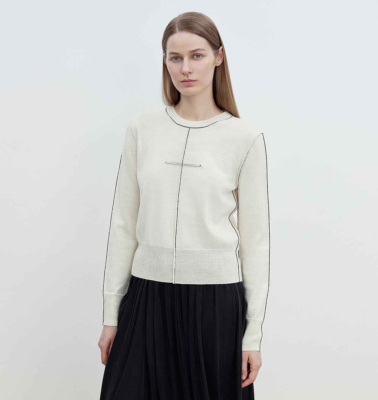 “Imbell"Imported Yangtze 30NM Contrast Stitch Wool Knit Skin-Friendly Short Top
