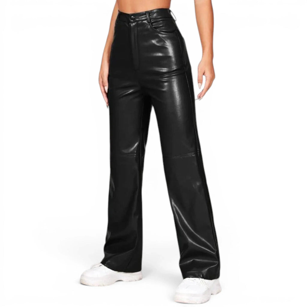 Women’s High-Rise Waist Leather Pants-1