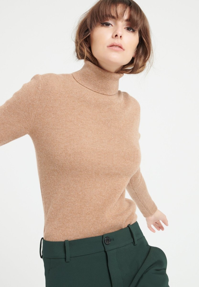 Pull col roulé femme en cachemire camel - LILLY 17-1