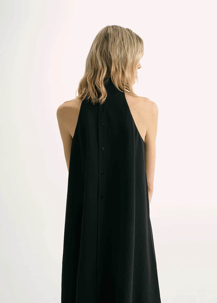 Luxury mulberry silk wrinkle-resistant small high collar A-line summer beach Dresses for women-4