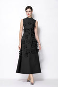 Petal Luxe 3D Floral Mock Neck Maxi Dress-0