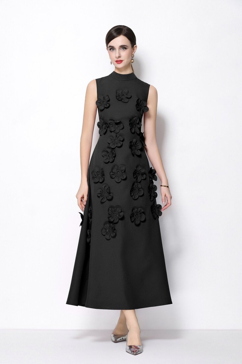 Petal Luxe 3D Floral Mock Neck Maxi Dress-0