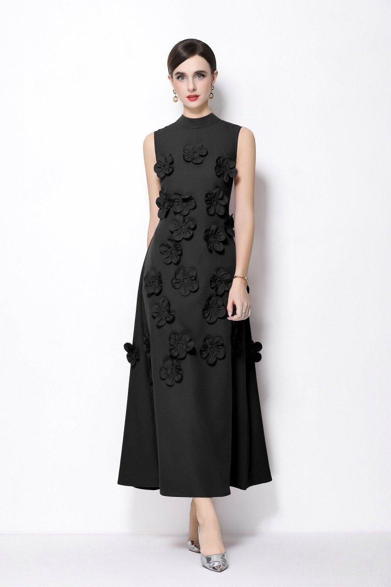 Petal Luxe 3D Floral Mock Neck Maxi Dress-1