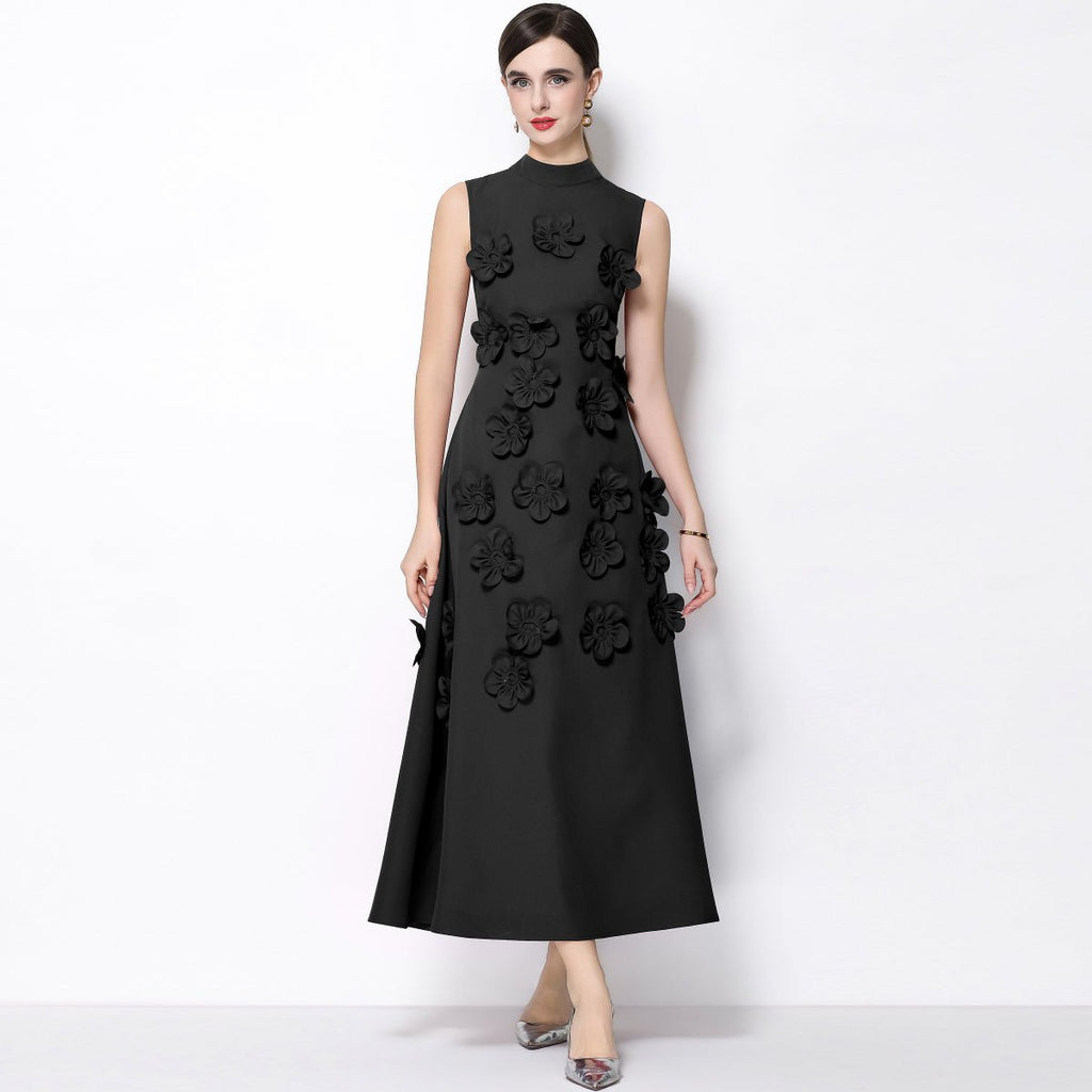 Petal Luxe 3D Floral Mock Neck Maxi Dress-2
