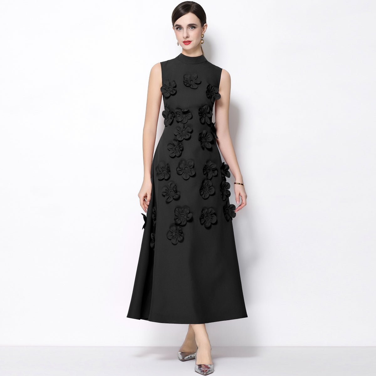 Petal Luxe 3D Floral Mock Neck Maxi Dress-2