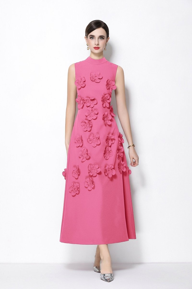Petal Luxe 3D Floral Mock Neck Maxi Dress-4