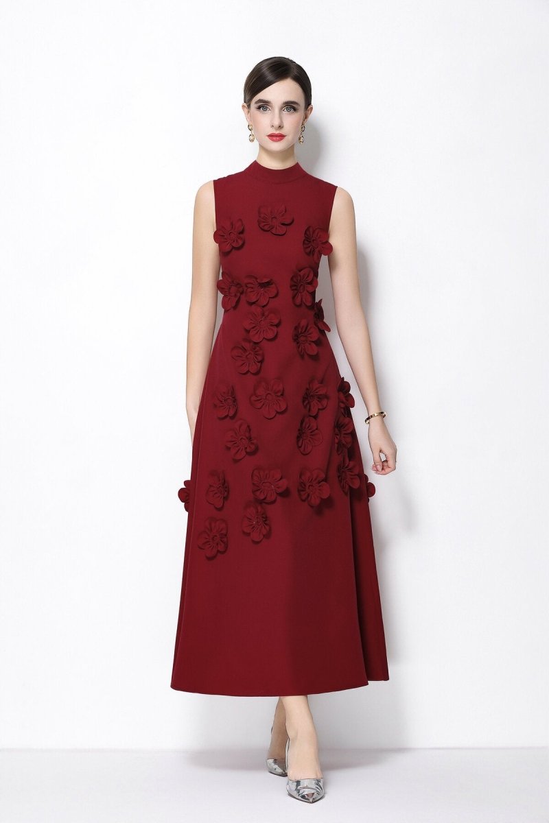 Petal Luxe 3D Floral Mock Neck Maxi Dress-5