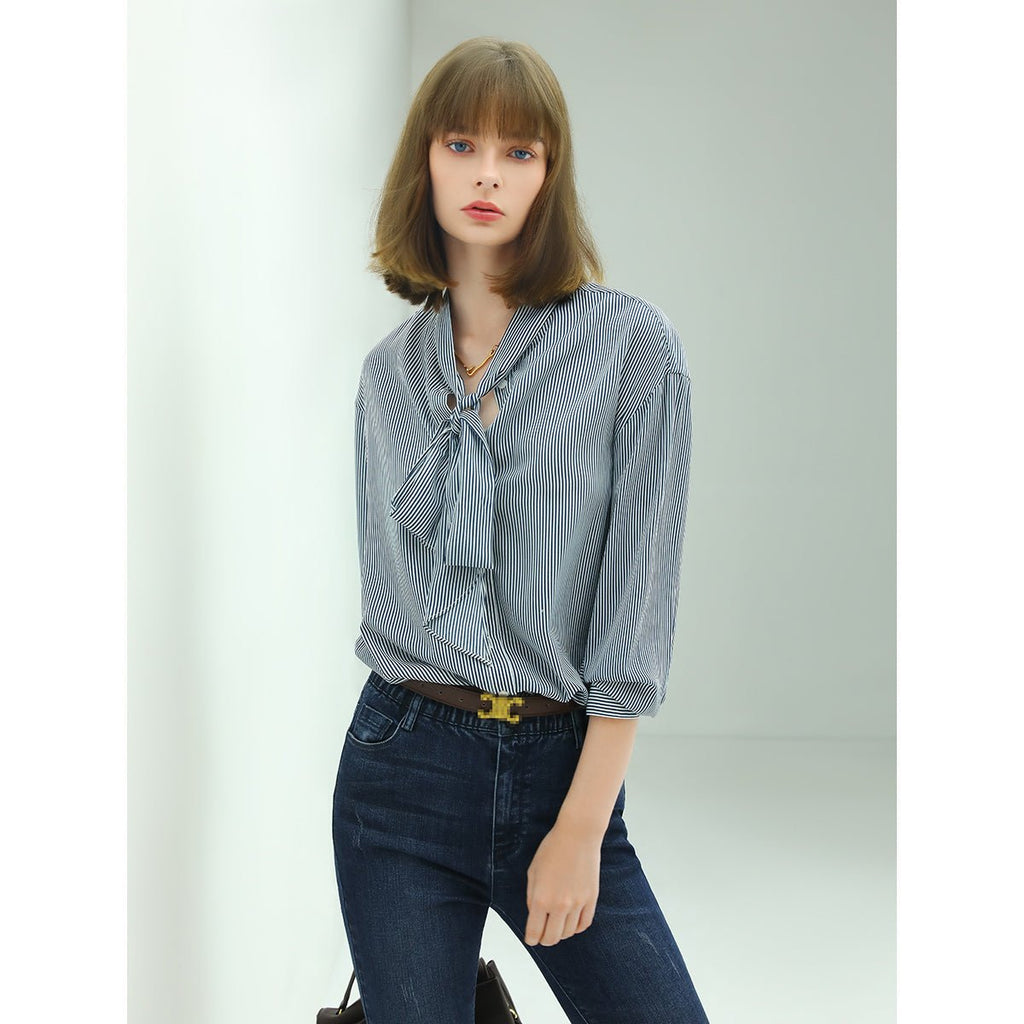 Powder Blue Bow Tie Striped Shirt-1