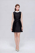 Satin Contrast-Collar Bow Mini Dress in black | Salize