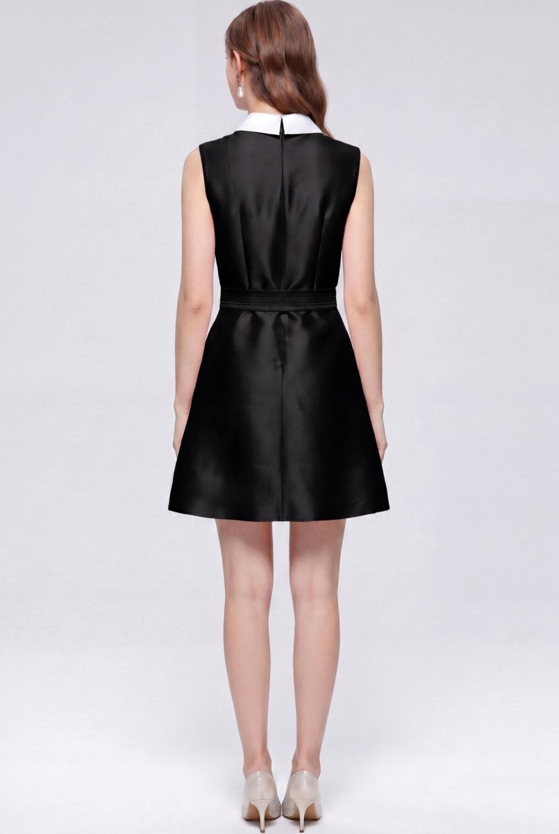 Satin Contrast-Collar Bow Mini Dress in black – view 3 | Salize