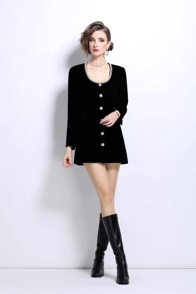 Scoop Neck Button Down Long Sleeve Coat Dress – view 2 | Salize